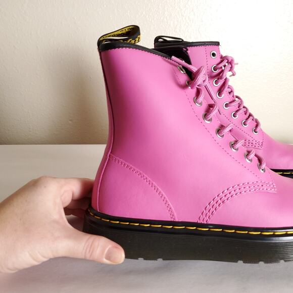 NEW Dr. Martens Zavala Pink Unisex Combat Boots 8 Eye Laceup Booties - Picture 4 of 13